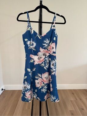 NWOT/Like New French Connection Floral Mini Dress, Blue with Pink & White Blooms